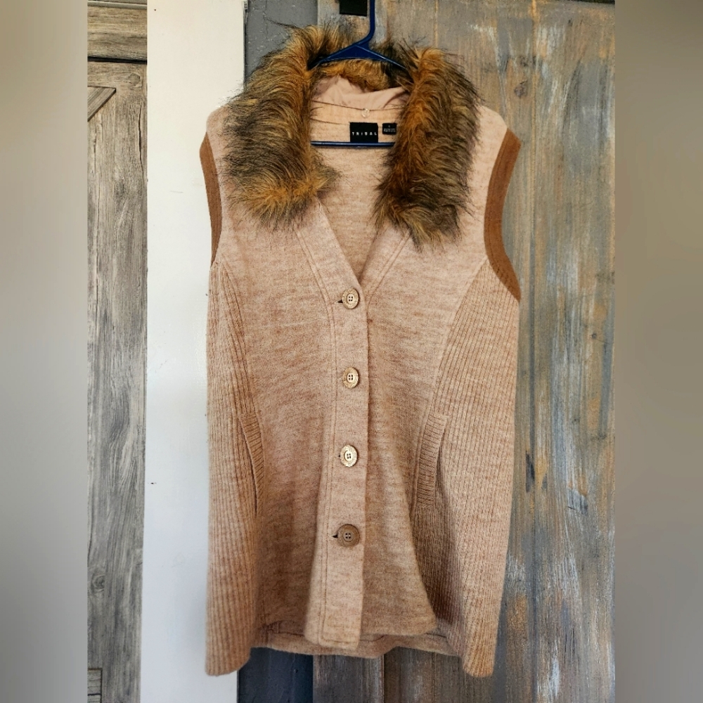 Tribal Wool Vest with fur collar